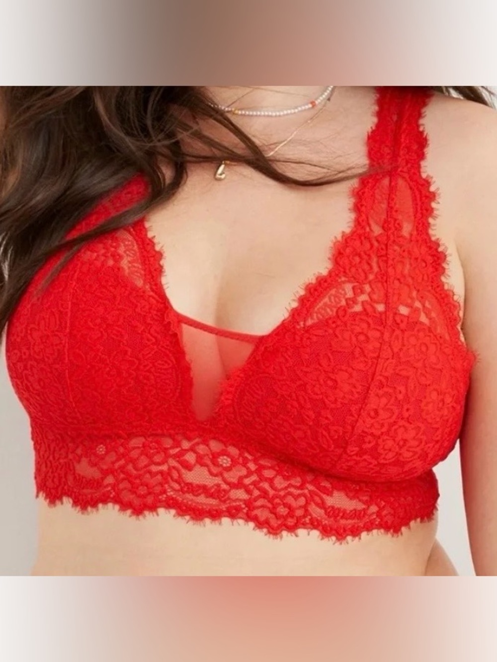aerie Red Lace Longline Bralette size L